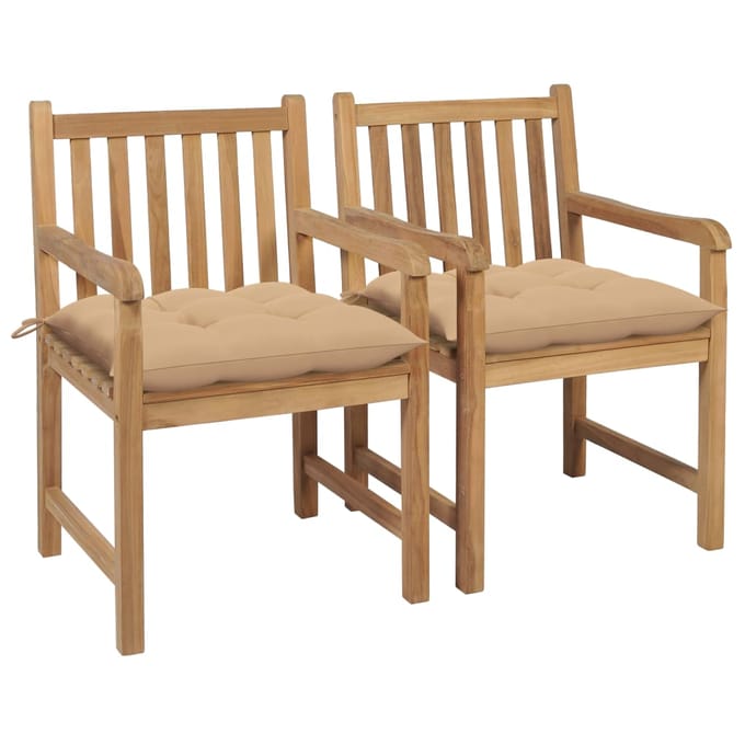vidaXL - Tuinstoelen - 2 - st - met - beige - kussens - massief - teakhout