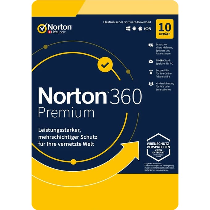 Norton 360 Premium, 75 GB Cloud Backup, 10 Apparaten 1 Jaar NO SUBSCRIPTION