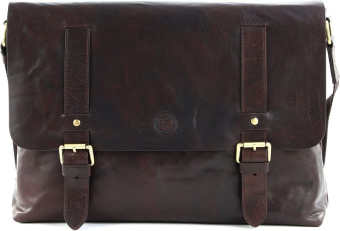 SADDLER Leren Laptoptas Schoudertas met laptopvak Ryan Messenger Bag Dark Brown Bruine
