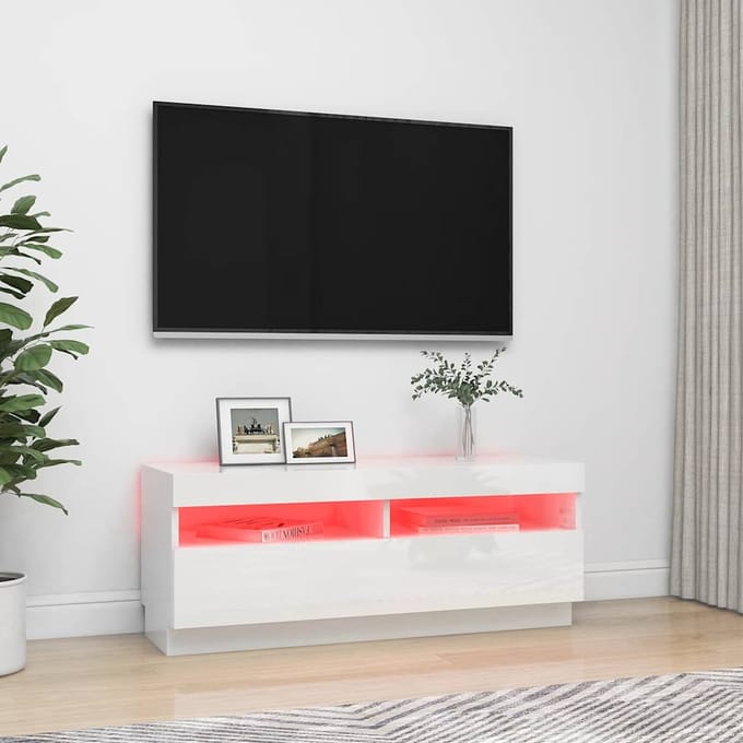vidaXL - Tv-meubel - met - LED-verlichting - 100x35x40 - cm - hoogglans - wit