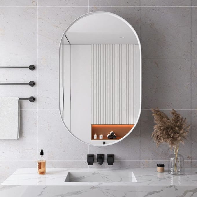 Miroir ovale - MUVOE - Armoire à pharmacie intégrée - Metaal - Wit - Design eigentijds wit
