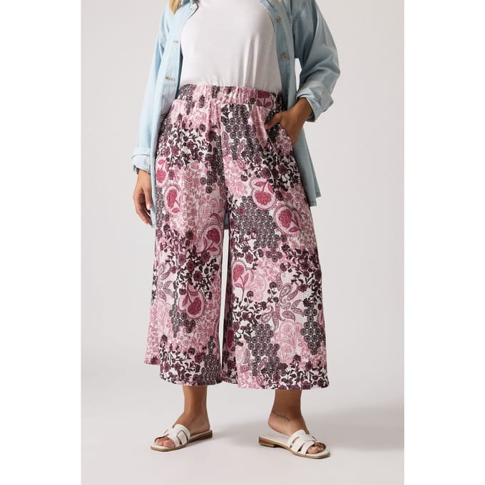 Yours Roze Paisley Print Textuur Cropped Broek Size 48