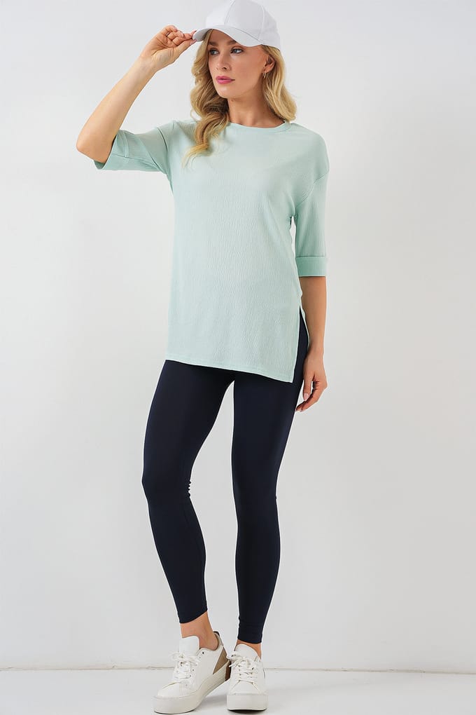 Textured Crew Neck Korte Mouwen T-shirt