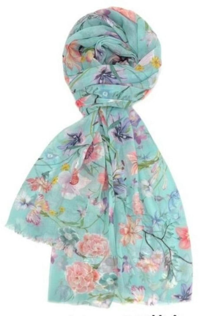 Lange Dunne Sjaal - Print - (33773#) - Blauw/Groen