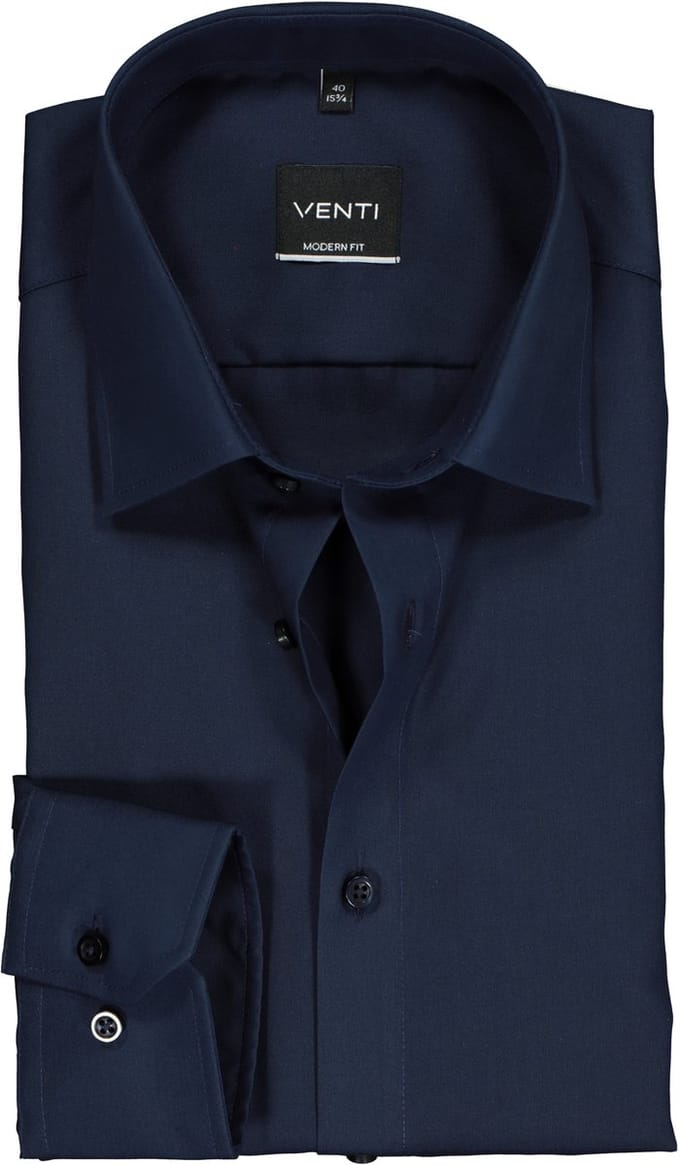 Venti - Heren Overhemd - Poplin - Strijkvrij - Regular fit - Navy