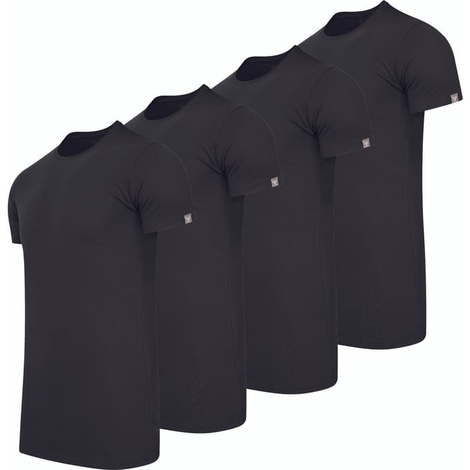 Cappuccino Italia - Heren 4-Pack T-shirt - Extra Lang - Zwart - Maat M