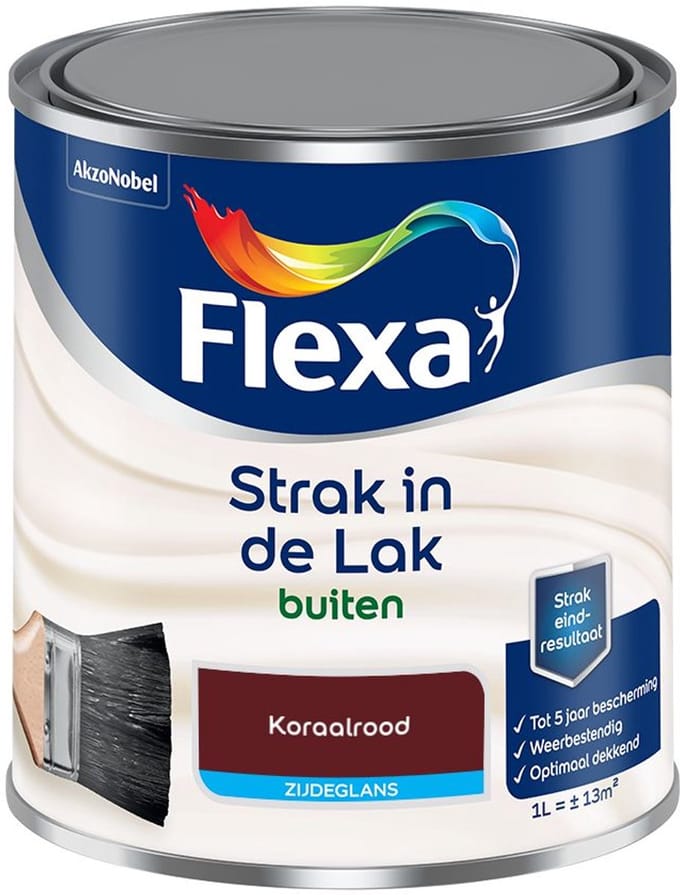 Flexa - Strak In De Lak Buitenlak Zijdeglans - Koraalrood - Mengverf - 1 L