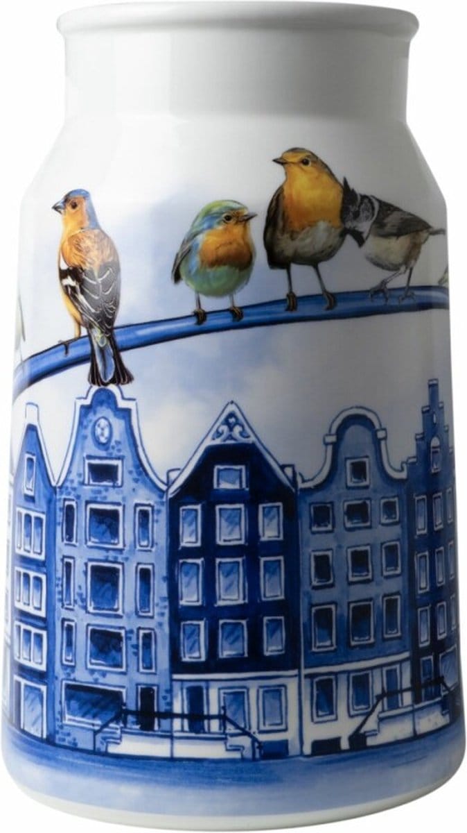 Heinen Delfts Blauw - Melkbusvaas Grachtenpanden - Keramiek - 30 cm