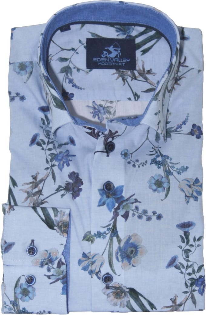 Eden Valley - Lange mouw overhemd - Mannen - 3XL - Blauw - Katoen - 216065-Modern fit