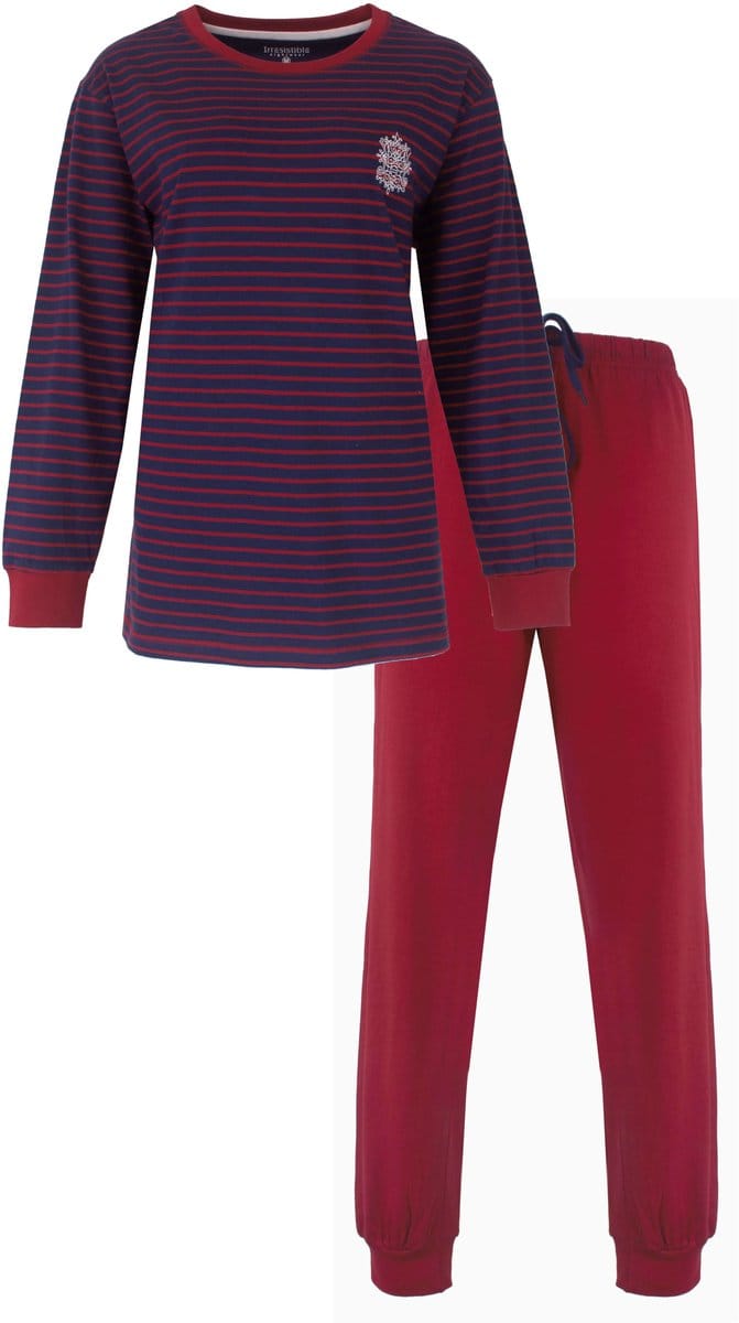 Irresistible Dames Pyjama - Lange Mouwen - Gestreept - Blauw/Rood - Maat M