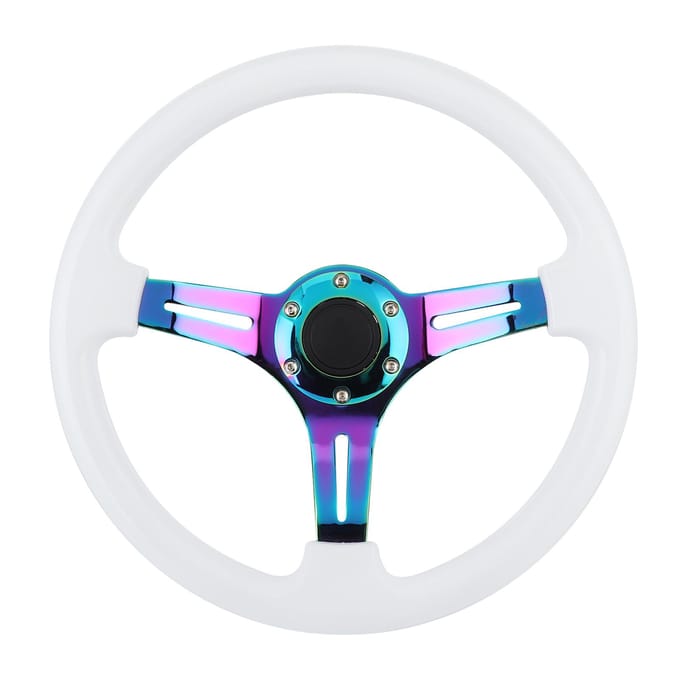 Volant de Course 14 pouces 6 Trous Roue de Drift ABS à Rayons Colorés Universel pour Voiture white