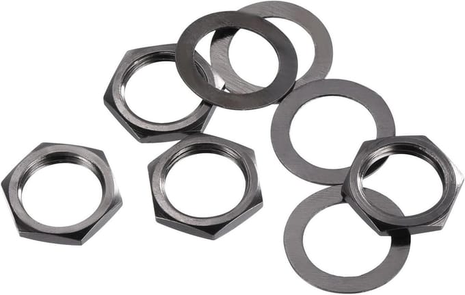 Set van 4 Gitaar Moeren en Ringen voor 3/8" Input Output Jack Socket - Grijs voor Gitaar en Bas