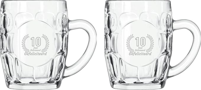 Gegraveerde set Bierpullen 55cl Gefeliciteerd 10 jaar getrouwd