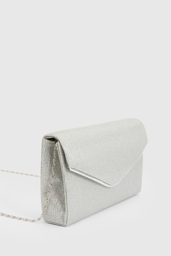 boohoo Dames Grote Zilveren Glitter Envelop Clutch Tas