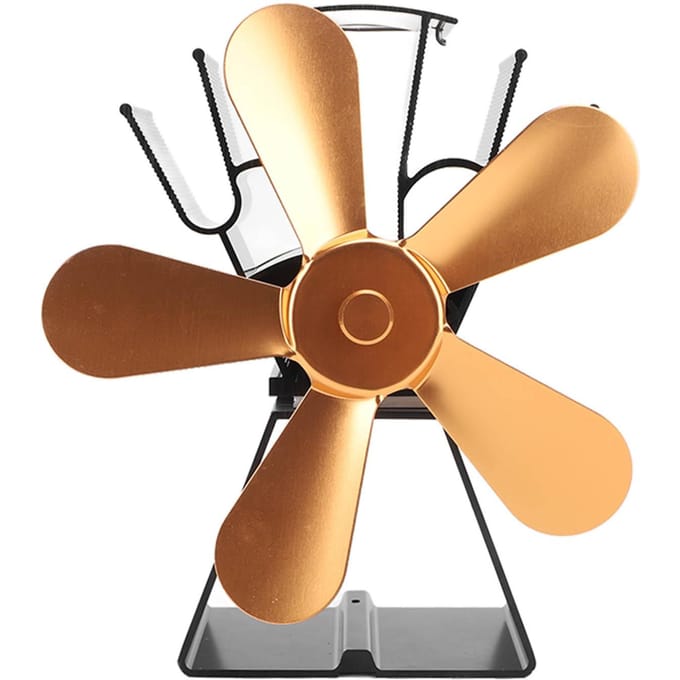 5-Blads Haardventilator Trapeziumvormige Basis Warmte-aangedreven Kachelventilator Thermoelektrische Thermische Ventilator voor goud