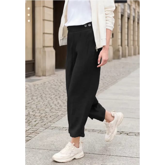 7/8 Broek met wijde pijpen in linnenlook Mid Waist