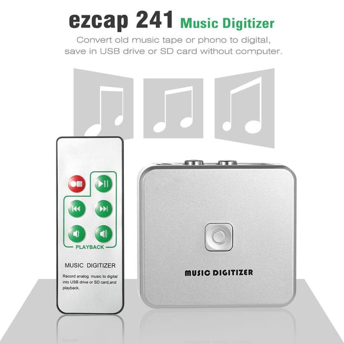 Convertisseur numériseur de musique audio numérique ezcap 3,5 mm RCA Analog-2-MP3 blanc EU Plug argenté