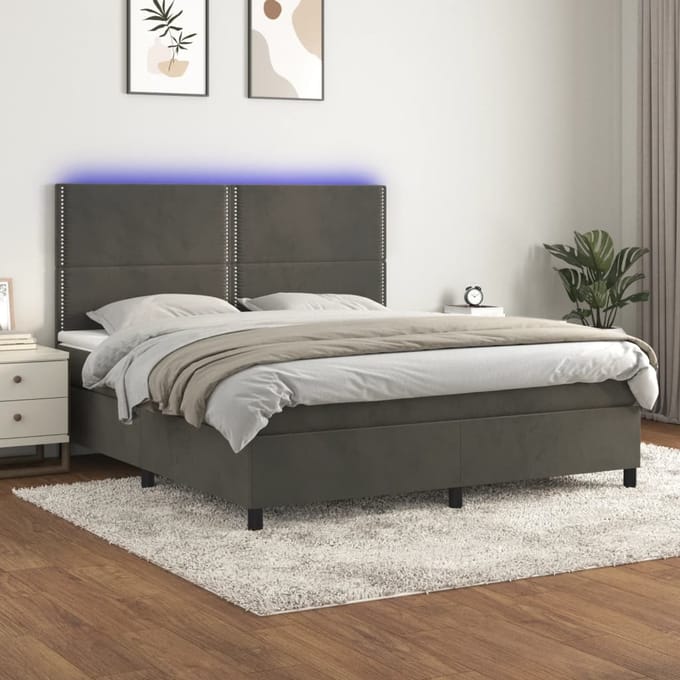 vidaXL - Boxspring - met - matras - en - LED - fluweel - donkergrijs - 160x200 - cm