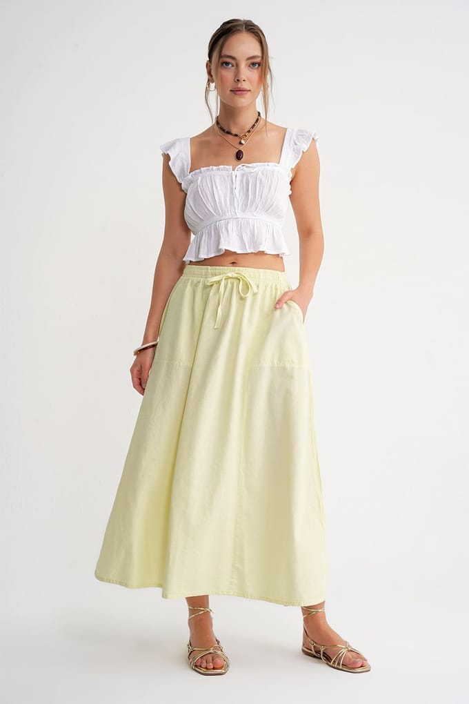 Hoge Taille Poplin Rok met Touwtje Detail