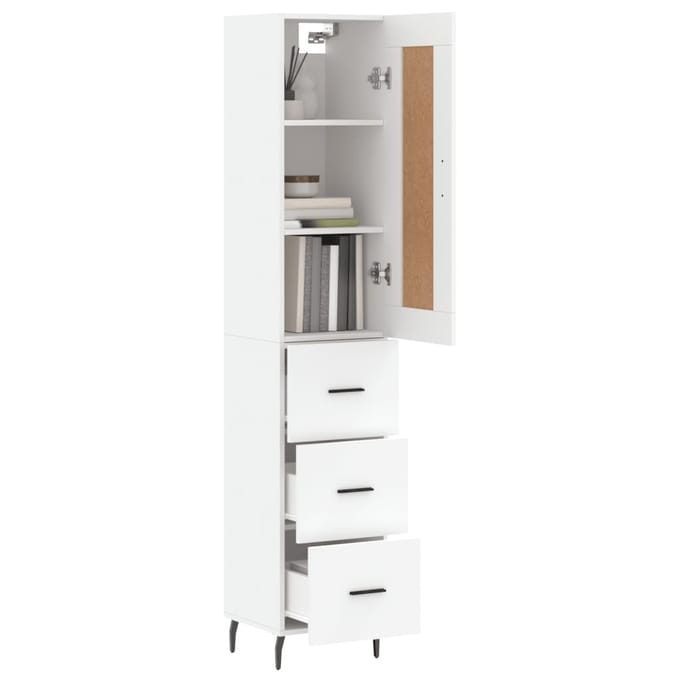 vidaXL - Hoge - kast - 34,5x34x180 - cm - bewerkt - hout - wit