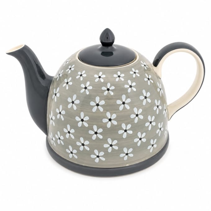Theepot - Theepot grijs bloemen - Handgeschilderd - 1900 ml