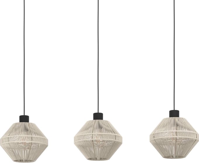 EGLO Midsumer Hanglamp - 3 x E27 - 92 cm - Zwart|Crème - Textiel