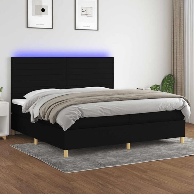 vidaXL - Boxspring - met - matras - en - LED - stof - zwart - 200x200 - cm