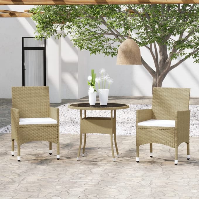 vidaXL - 3-delige - Tuinset - poly - rattan - beige