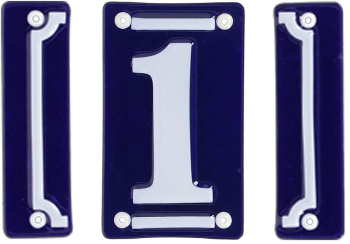 Best for Boots huisnummer 1 en 2x eindstuk - Oudhollands - emaille - blauw/wit