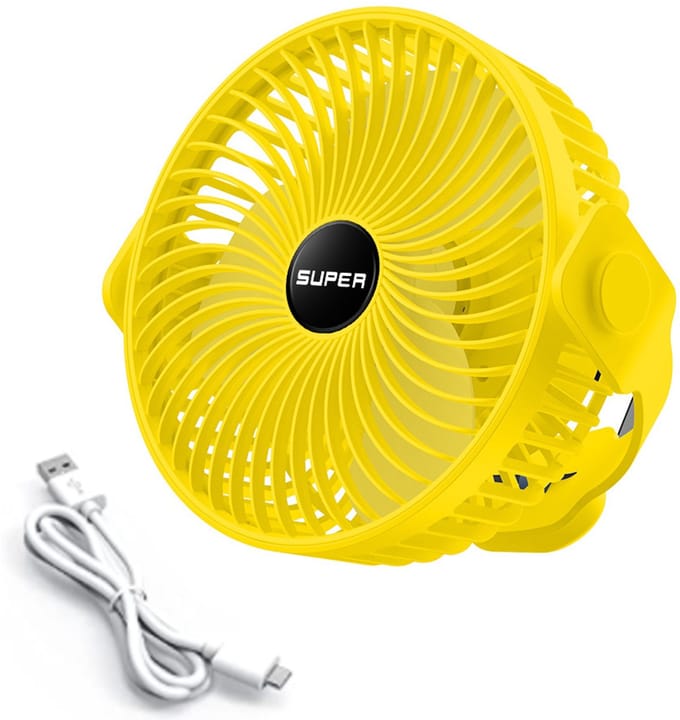 Draagbare campingventilator, oplaadbaar en op batterijen, met haak en ophangkoord