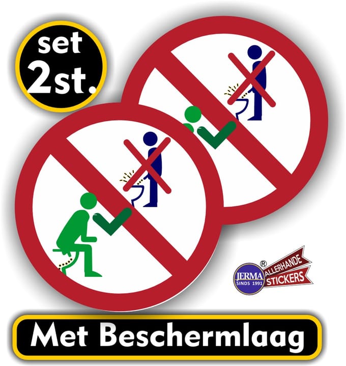 Jerma - WC Sticker - Zittend Plassen – 2 St - ⊘10 cm - Zelfklevend - Vinyl - transparant beschermlaag