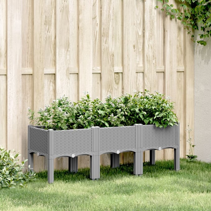 vidaXL - Plantenbak - met - poten - 120x40x42 - cm - polypropeen - lichtgrijs