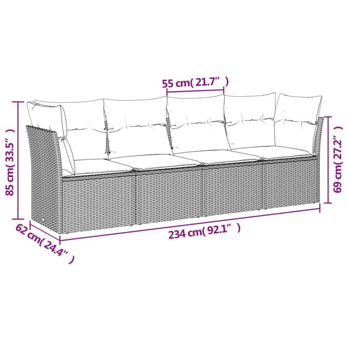 vidaXL - 4-delige - Loungeset - met - kussens - poly - rattan - beige