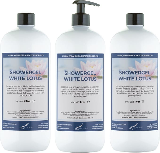 Douchegel White Lotus 1 liter - set van 3 stuks - met gratis pomp - showergel
