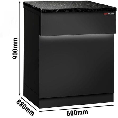 GGM Gastro Kassentisch TORONTO - 600mm - schwarze Front - schwarze Granit-Arbeitsplatte
