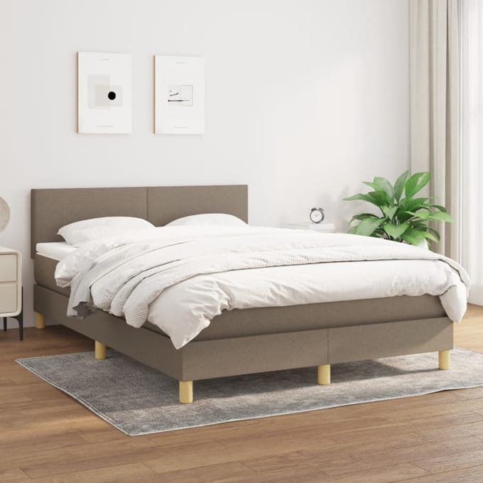 vidaXL - Boxspring - met - matras - stof - taupe - 140x190 - cm