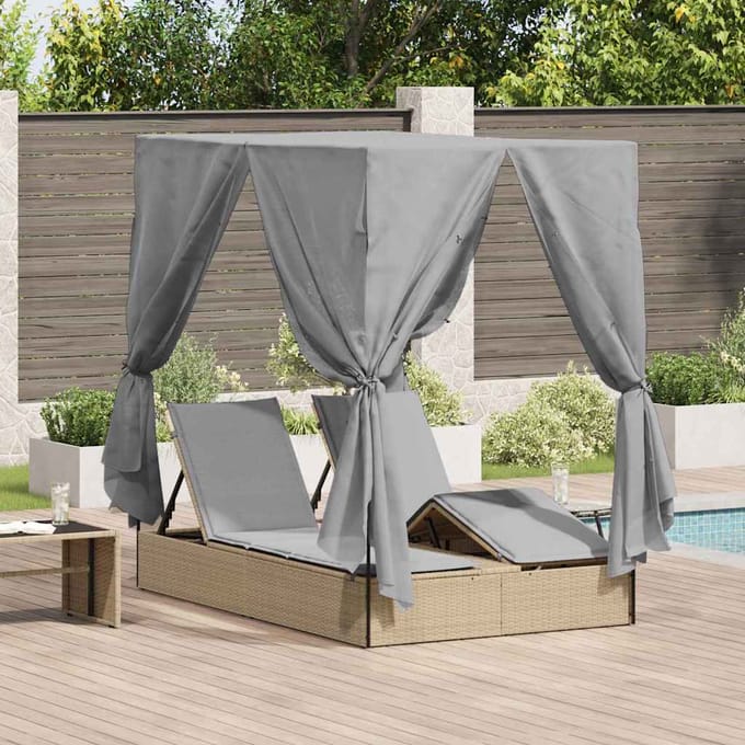 vidaXL Dubbele ligstoel Grijs 205 x 129 x 200 cm poly rattan