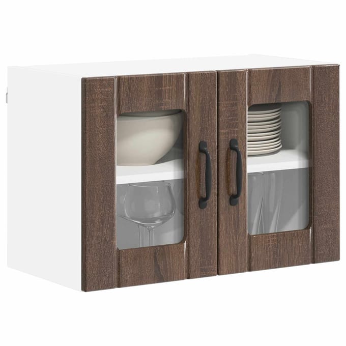 vidaXL - Wandglas - Kasten - LUCCA - 2 - st - Bruin - eiken - Bewerkt - hout