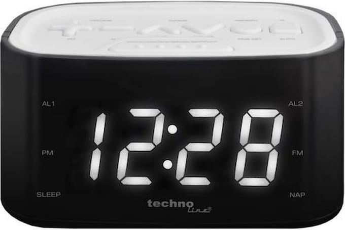 TECHNOLINE WT465 KLOK / WEKKERRADIO, wit-zwart - met duidelijk VOELBARE TOETSEN