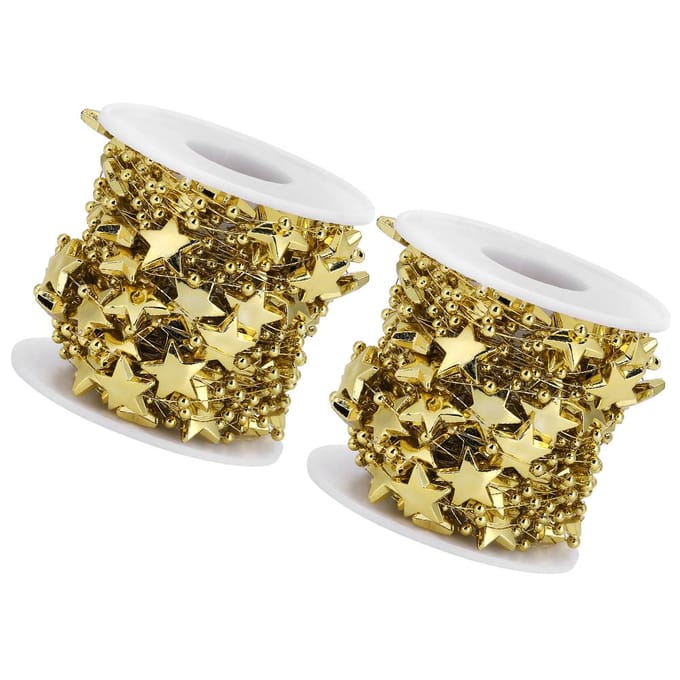 2 Stuks ABS Vijfpuntige Ster Parel Kralen String voor Bruiloft Bruidsboeket Kerstdecoratie(Goud beige