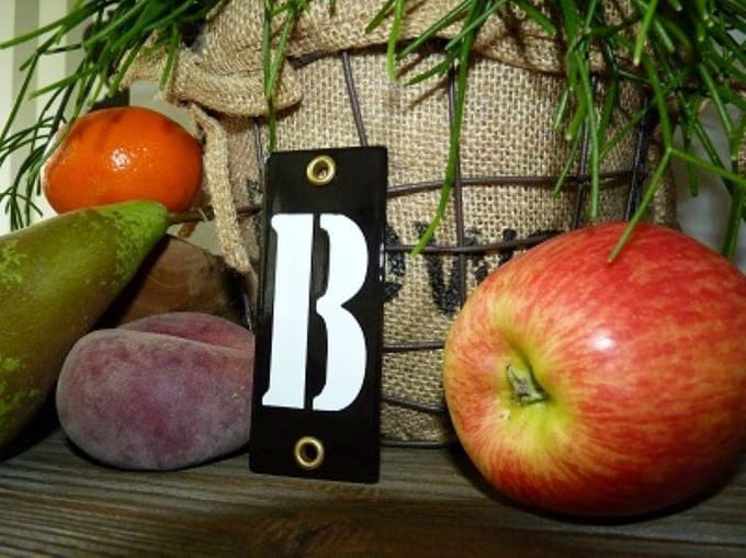 Emaille huisnummer zwart 4x10 letter 'B'