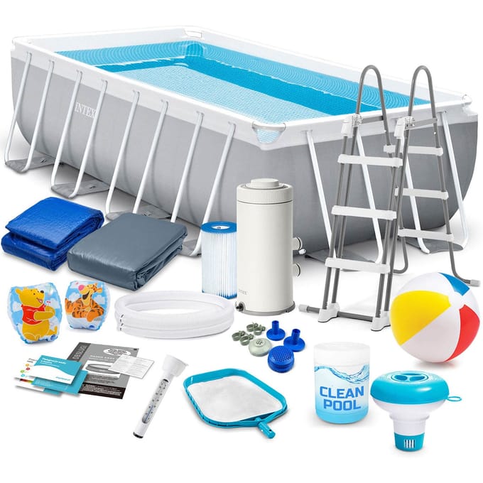 Intex - Stalen Frame Zwembad - 400 x 200 x 100 cm - Compleet Set - Grijs - Met Accessoires
