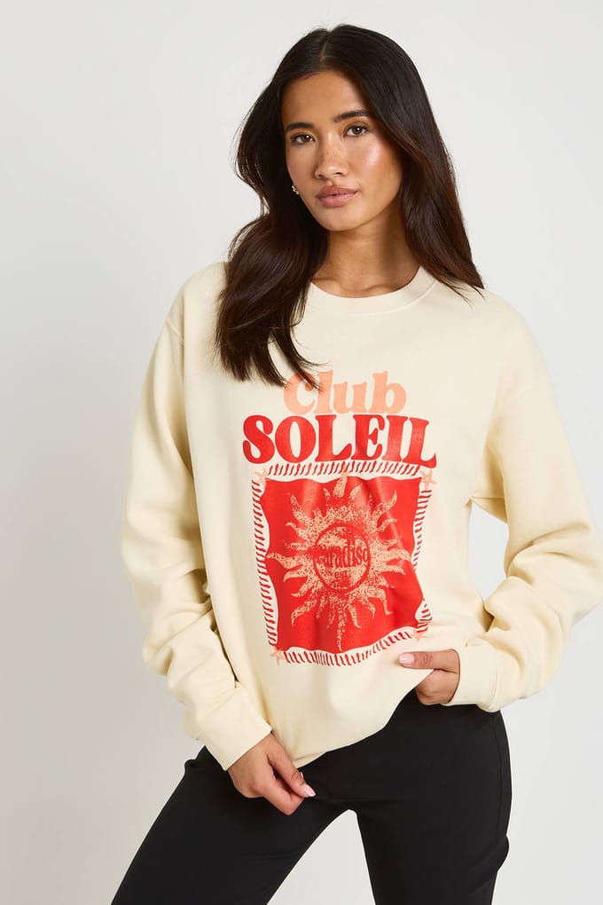 boohoo Dames Club Soleil Bedrukte Oversized Sweatshirt | Steen | Maat: XL