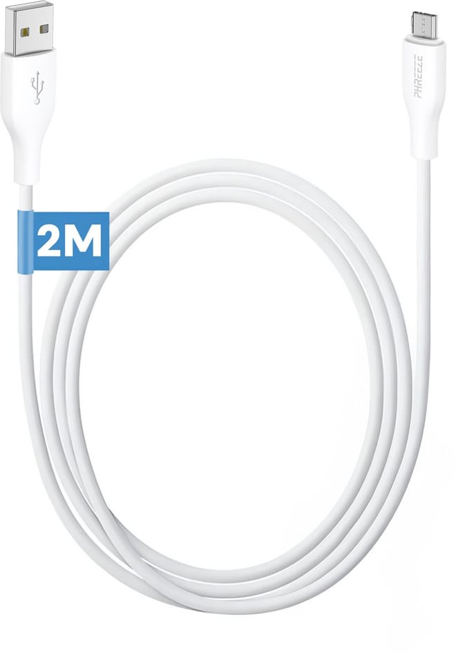 Oplaadkabel micro usb - Usb A naar micro usb kabel 2m - data & opladen - Wit - Phreeze