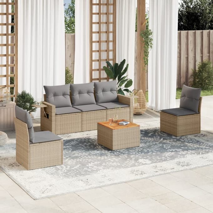 vidaXL - 6-delige - Loungeset - met - kussens - poly - rattan - beige