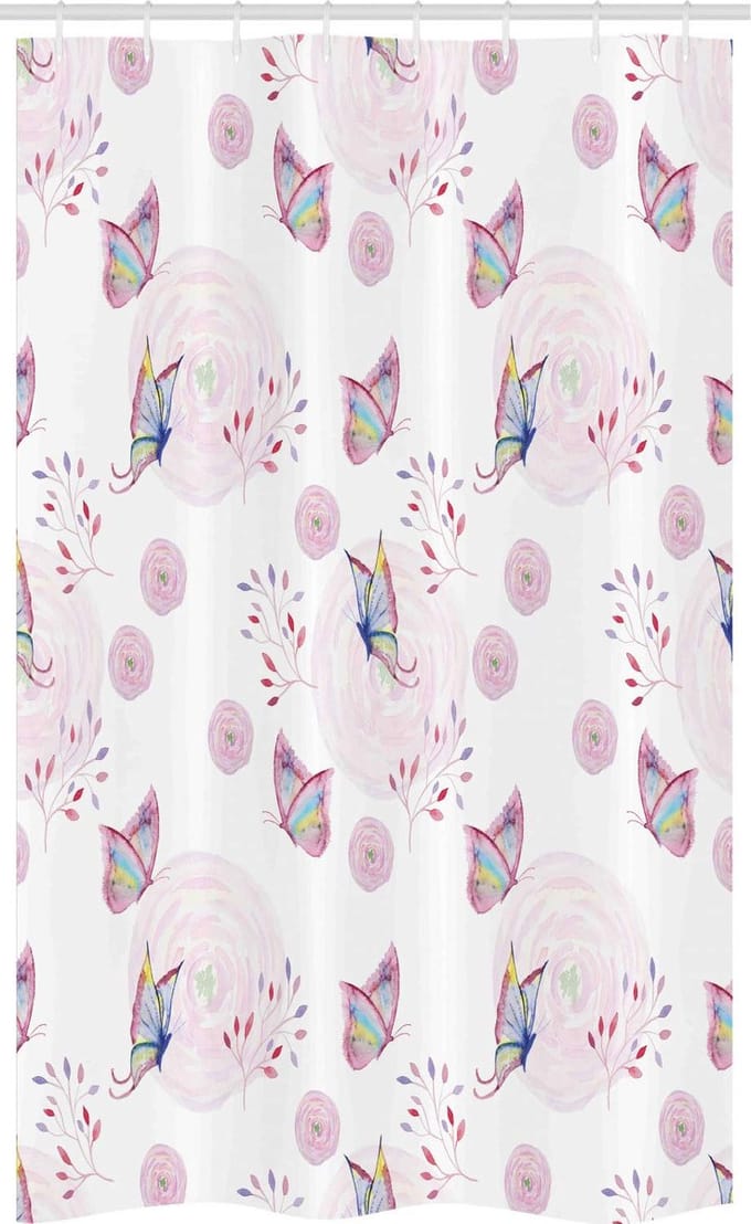 ABAKUHAUS douchegordijn – vlinder 120x180 cm – 100% polyester, roze/wit