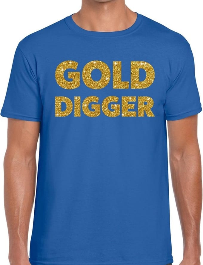 Gold Digger glitter tekst t-shirt blauw heren - heren shirt Gold Digger L