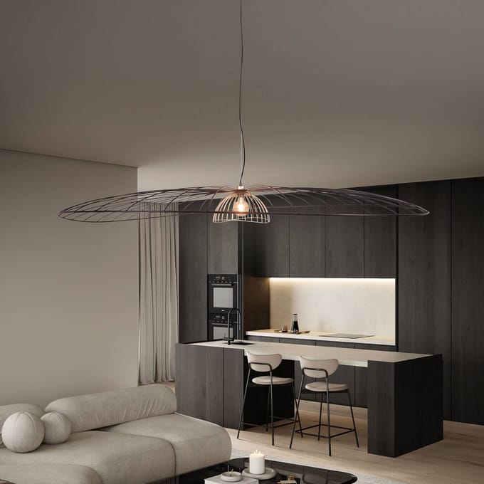 Reality Leuchten Hanglamp Lauris, matzwart, Ø 200 cm, metaal, E27