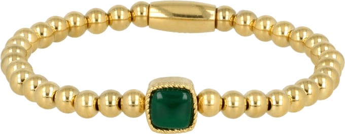 My Bendel - Goudkleurige Elastische Damesarmband met Green Agate Edelsteen - met Luxe Cadeauverpakking | Sieraden Voor Dames | Maat M