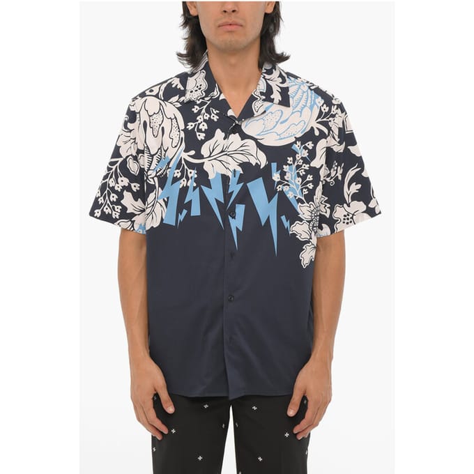 Kort mouwloos HAWAIIAN BOLTS-overhemd in blauw